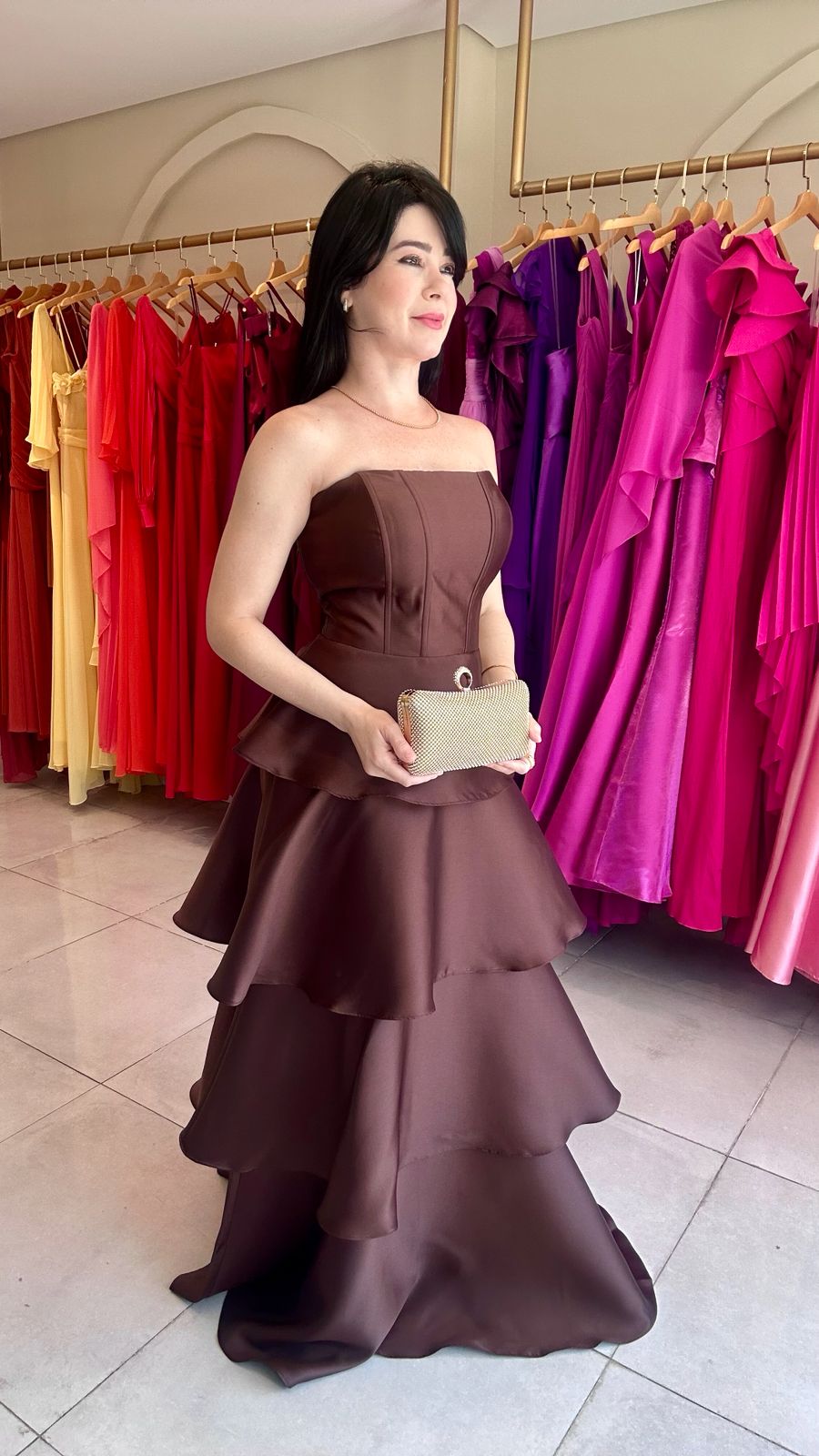 Vestido de Festa Marrom 